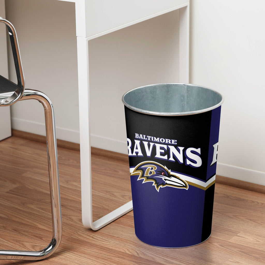 The Furniture Cove - New Black Finish Trash Can Waste Basket featuring  Baltimore Ravens NFL Team Logo