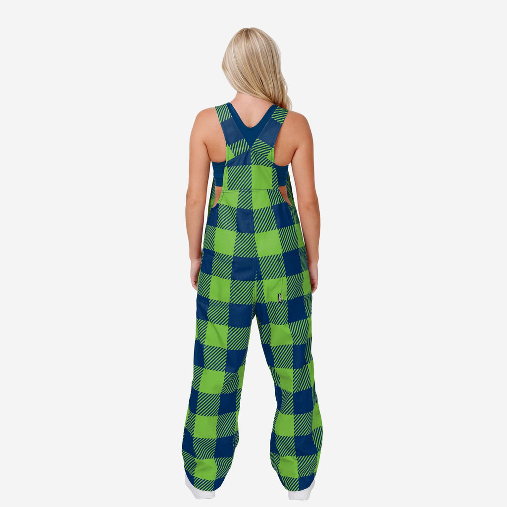 FOCO Seattle Seahawks Mens Plaid Bib Overalls, Mens Size: L