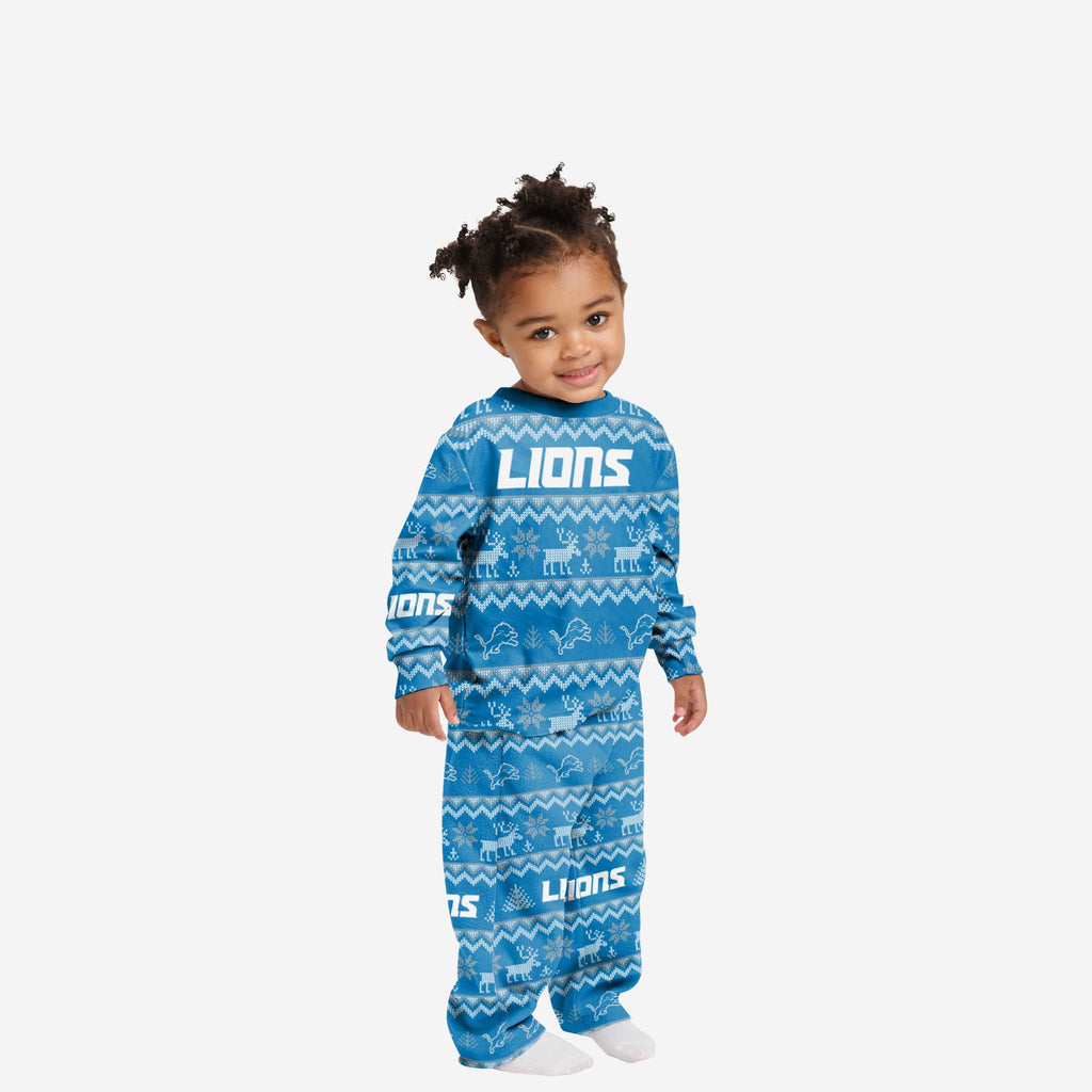 Women's FOCO Blue Detroit Lions Holiday Ugly Pajama Set