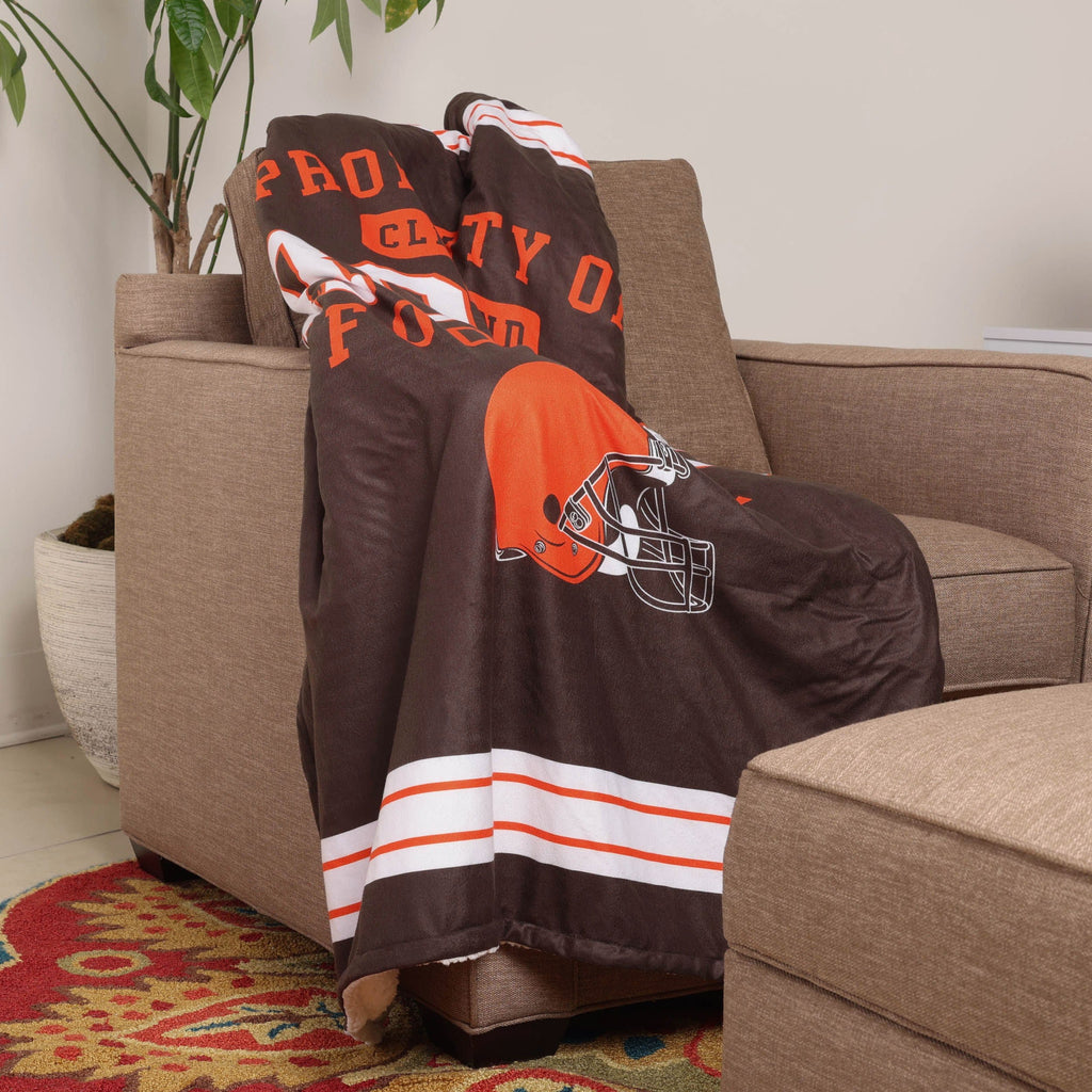 Cleveland Browns Team Property Sherpa Plush Throw Blanket FOCO