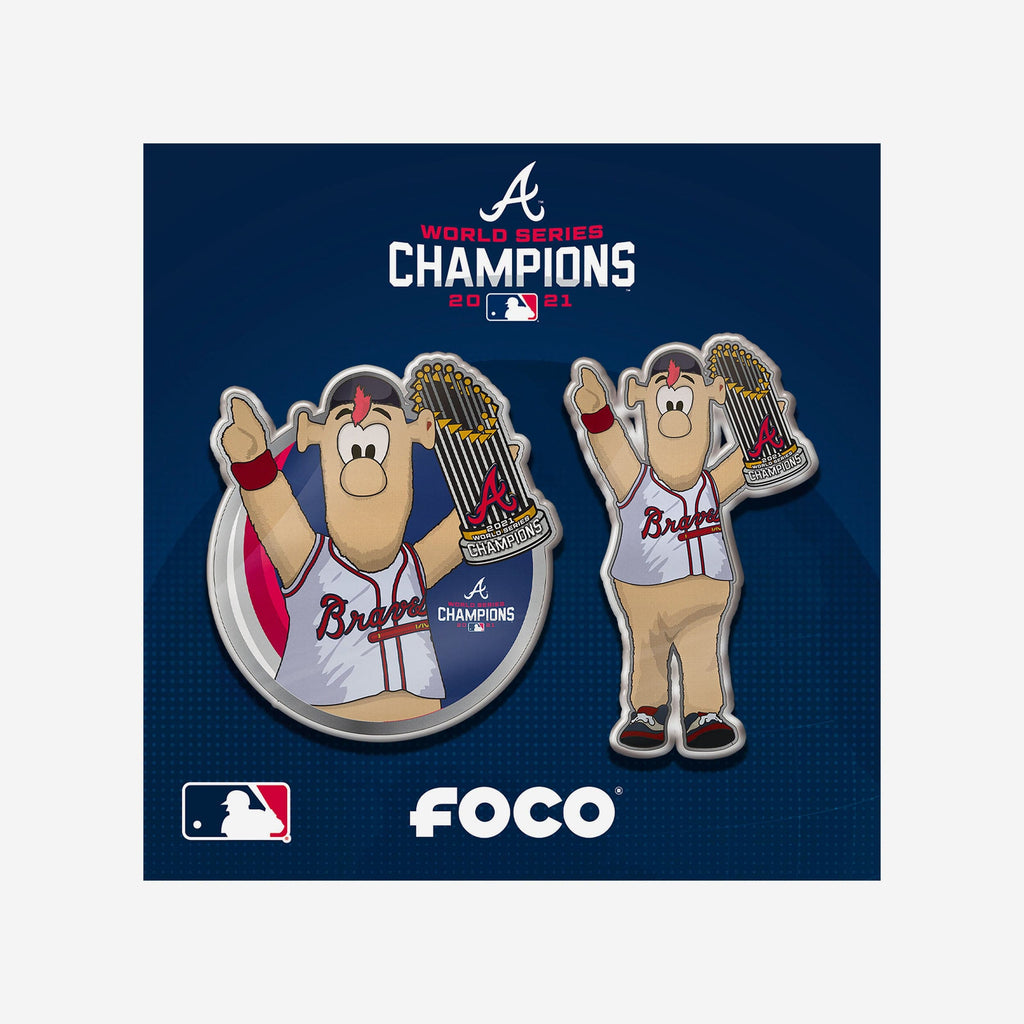 Atlanta Braves 2021 World Series Champions Mascot & Logo 2 Pack Pin Se FOCO