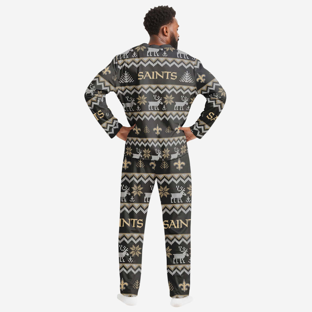 Men's FOCO Gold New Orleans Saints Wordmark Ugly Pajama Set Size: Small