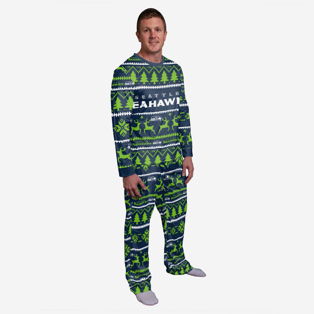 Men's FOCO College Navy Seattle Seahawks Wordmark Ugly Pajama Set