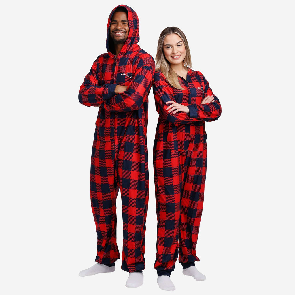 New England Patriots Plaid One Piece Pajamas FOCO