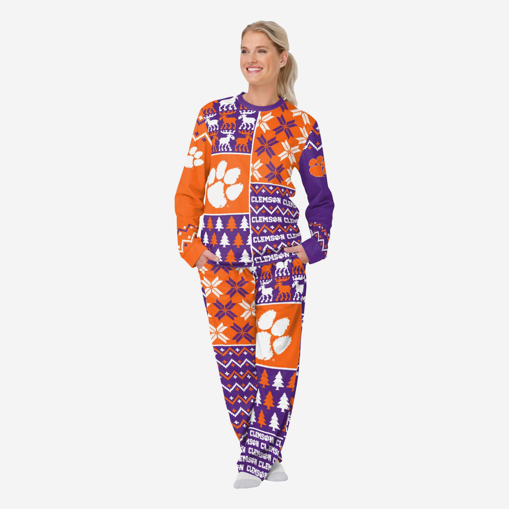 Clemson Tigers Womens Busy Block Family Holiday Pajamas