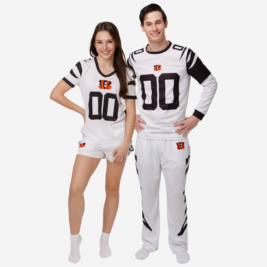 : FOCO Cincinnati Bengals NFL Womens White Stripe Pajama Shirt -  M : Sports & Outdoors