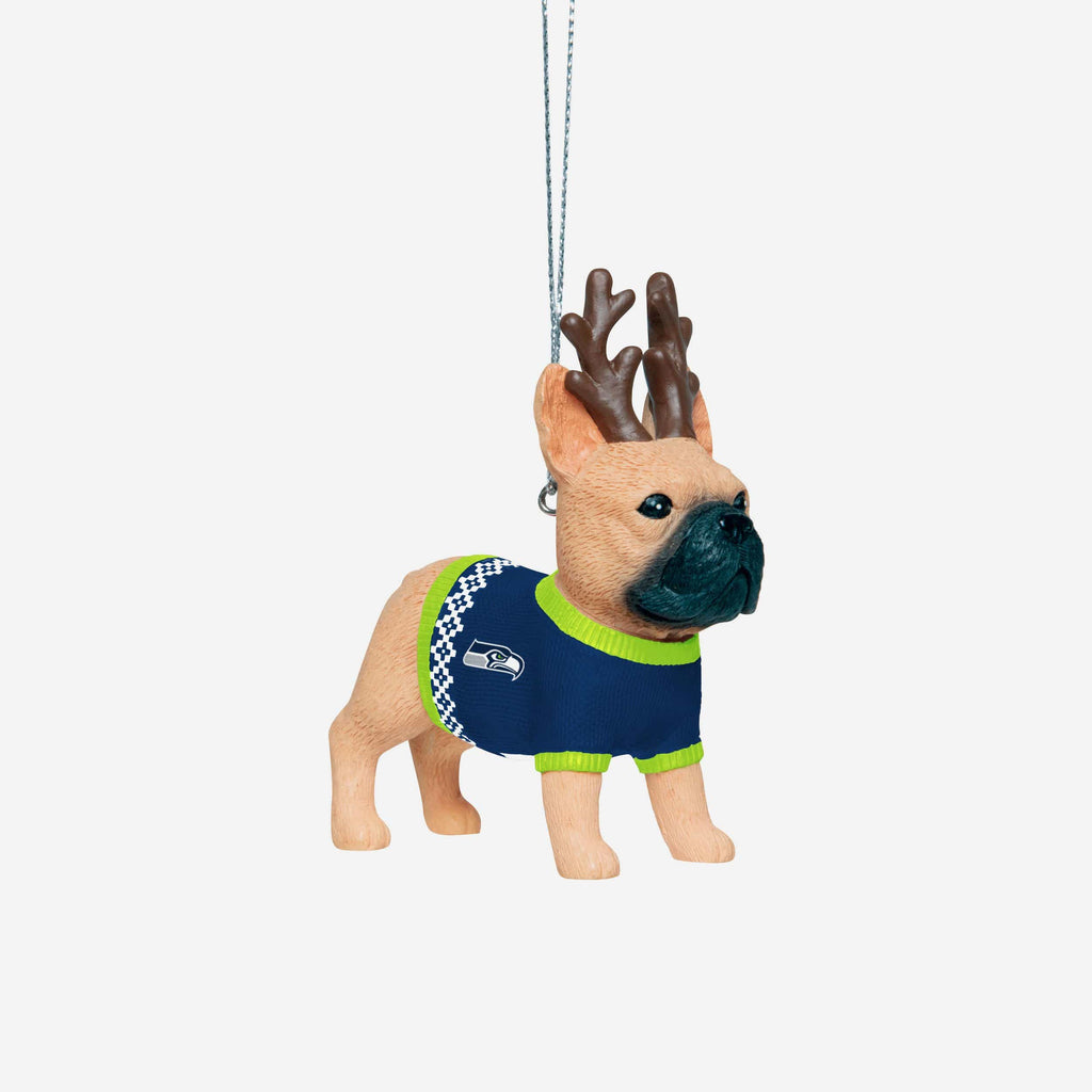 Seattle Seahawks French Bulldog Wearing Sweater Ornament FOCO