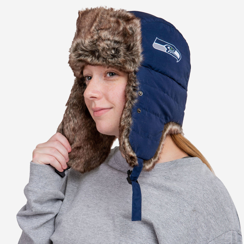 Seattle Seahawks Big Logo Trapper Hat With Face Cover FOCO