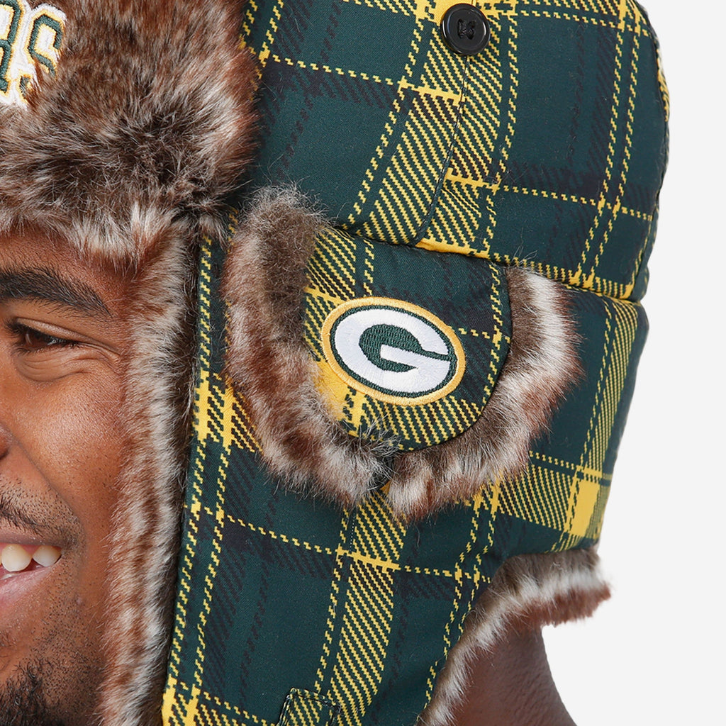 Green Bay Packers NFL Wordmark Flannel Trapper Hat FOCO