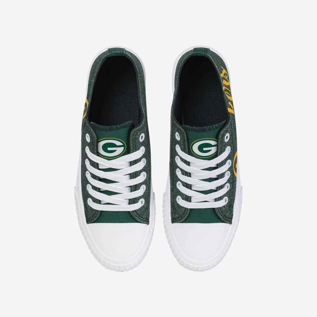 Green Bay Packers Womens Color Glitter Low Top Canvas Shoes FOCO