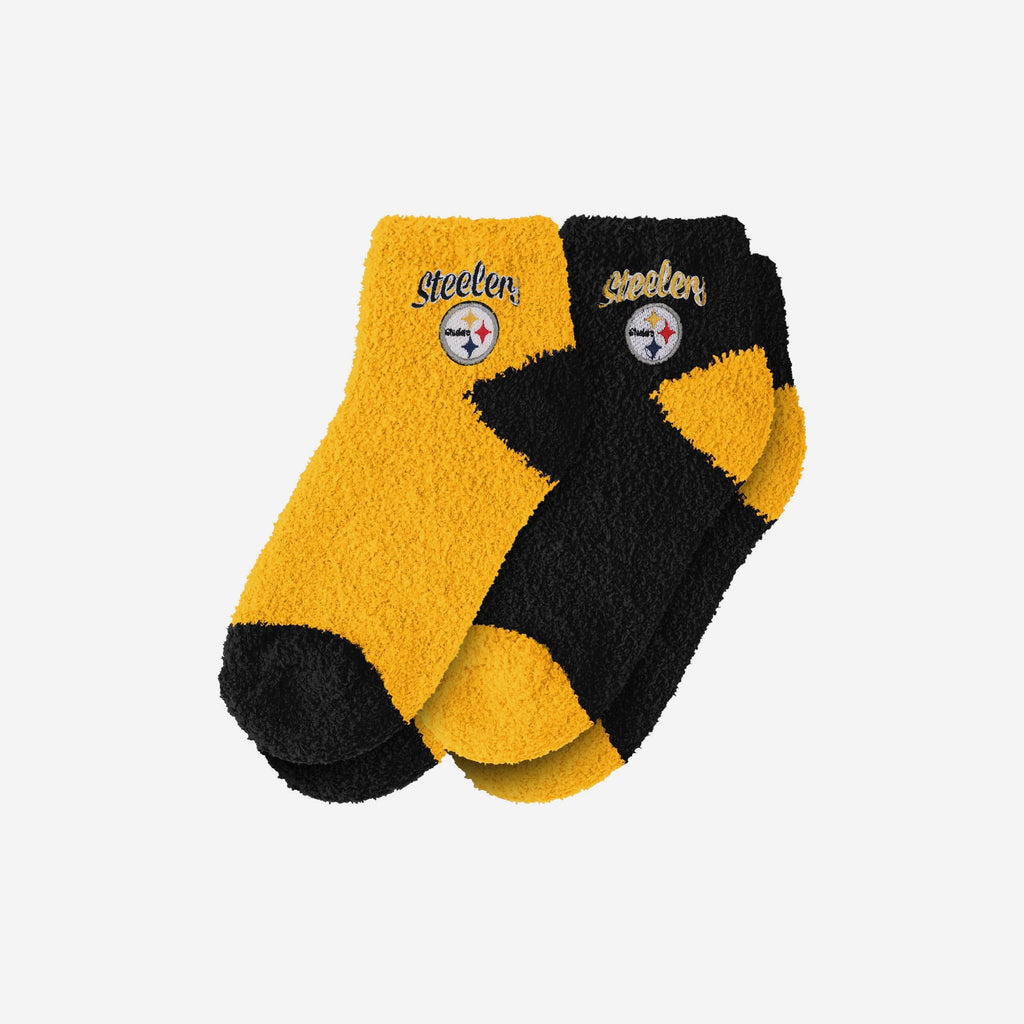 Pittsburgh Steelers 2 Pack Womens Script Logo Fuzzy Ankle Socks FOCO