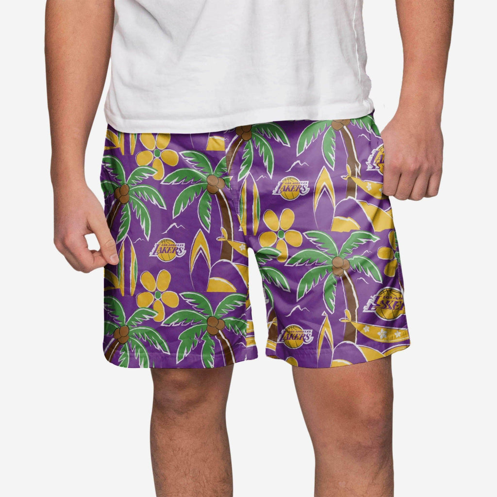 FOCO Los Angeles Lakers Floral Swimming Trunks, Mens Size: L