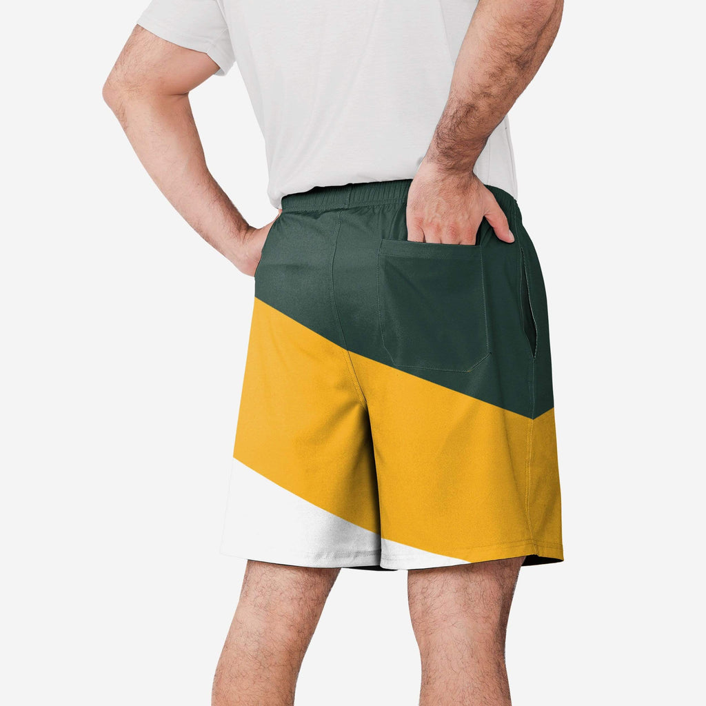 FOCO Green Bay Packers NFL Mens Colorblock Double Down Liner Training Shorts