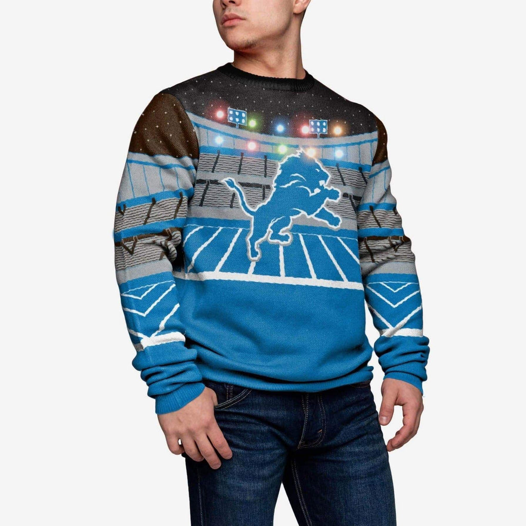 Men's Blue Detroit Lions Bluetooth Light Up Ugly Sweater