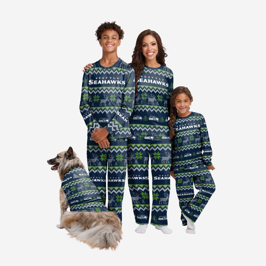 Seattle Seahawks Dog Family Holiday Ugly Sweater, Size: L