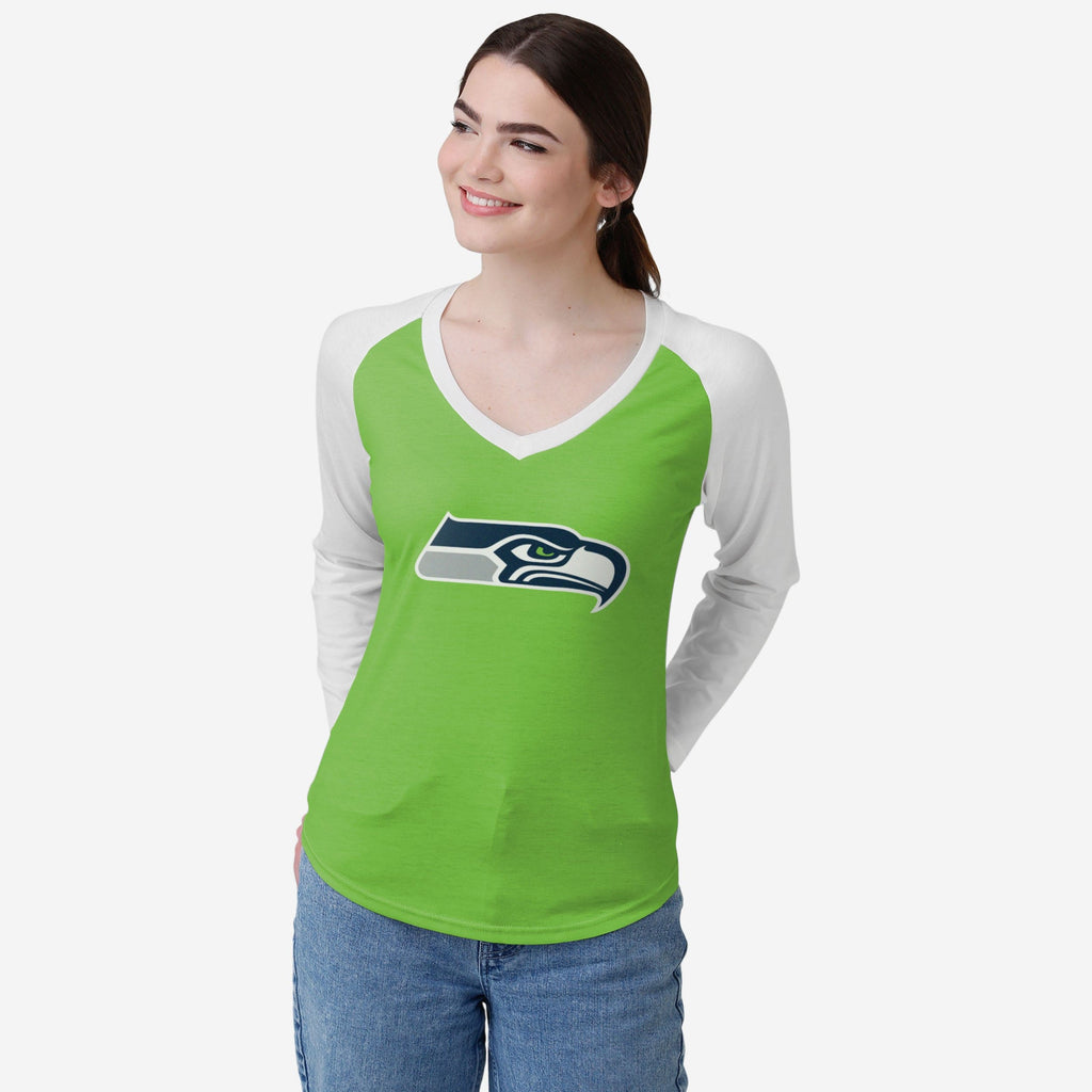 Seattle Seahawks Womens Big Logo Solid Raglan T-Shirt