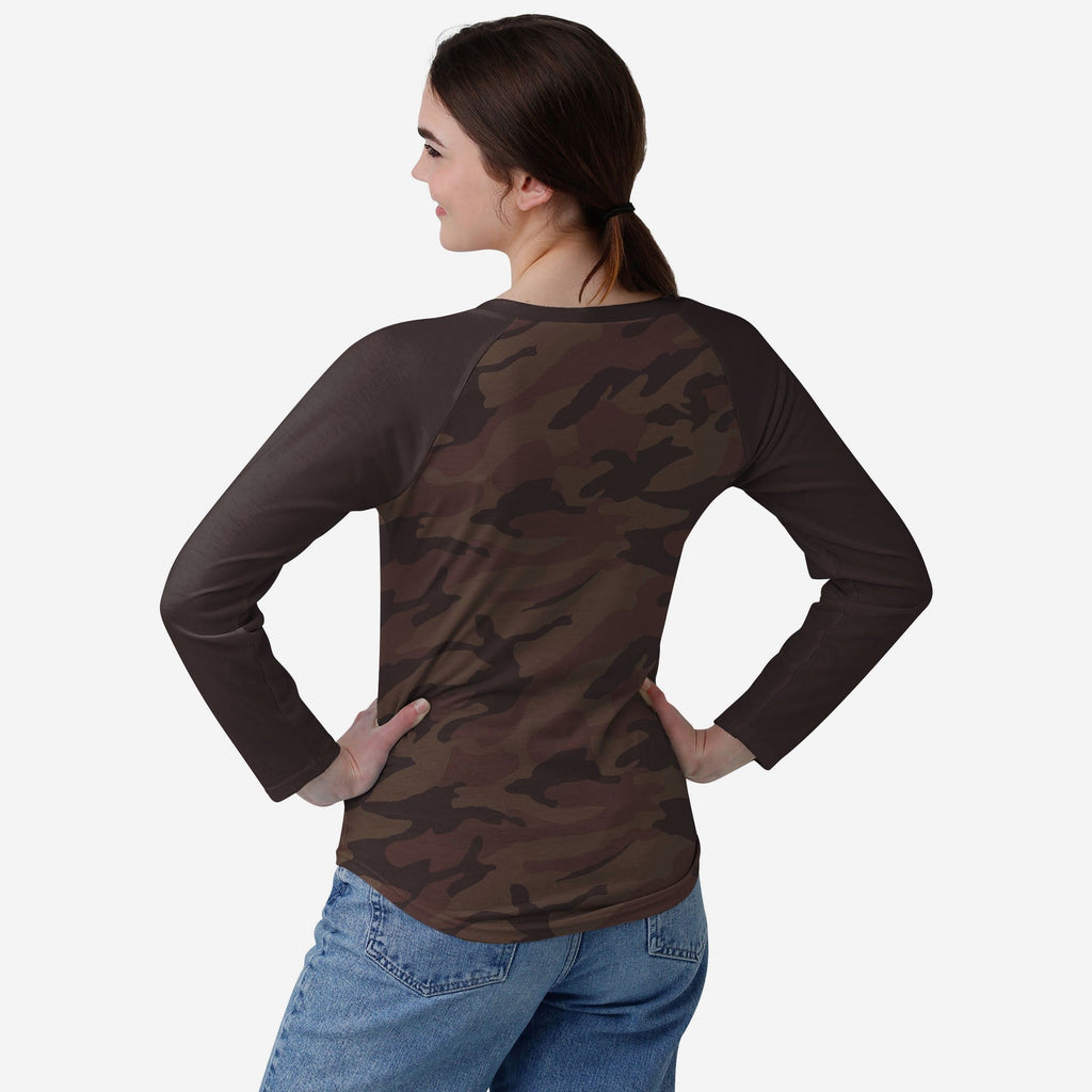 FOCO Cleveland Browns NFL Womens Wordmark Tonal Camo Raglan T-Shirt