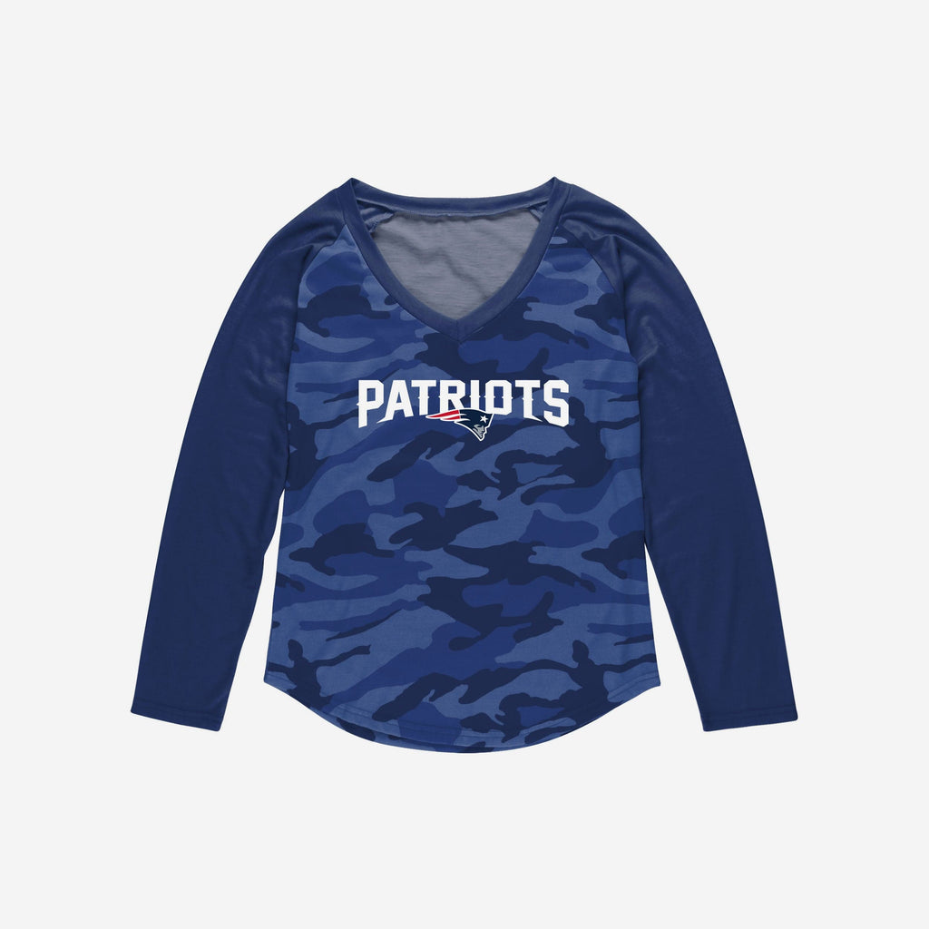 FOCO New England Patriots NFL Womens Wordmark Tonal Camo Raglan T-Shirt