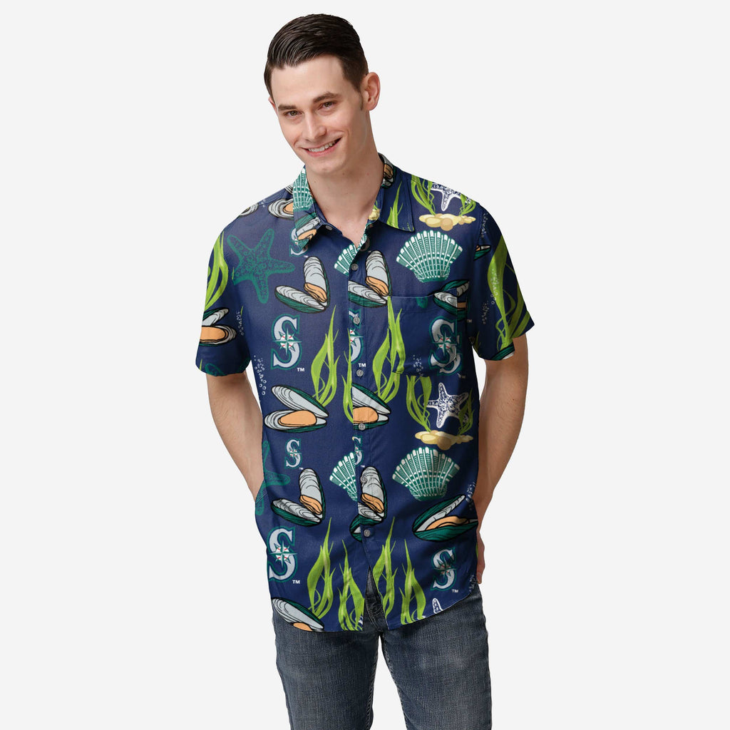 FOCO Seattle Mariners Flamingo Button Up Shirt, Mens Size: 2XL