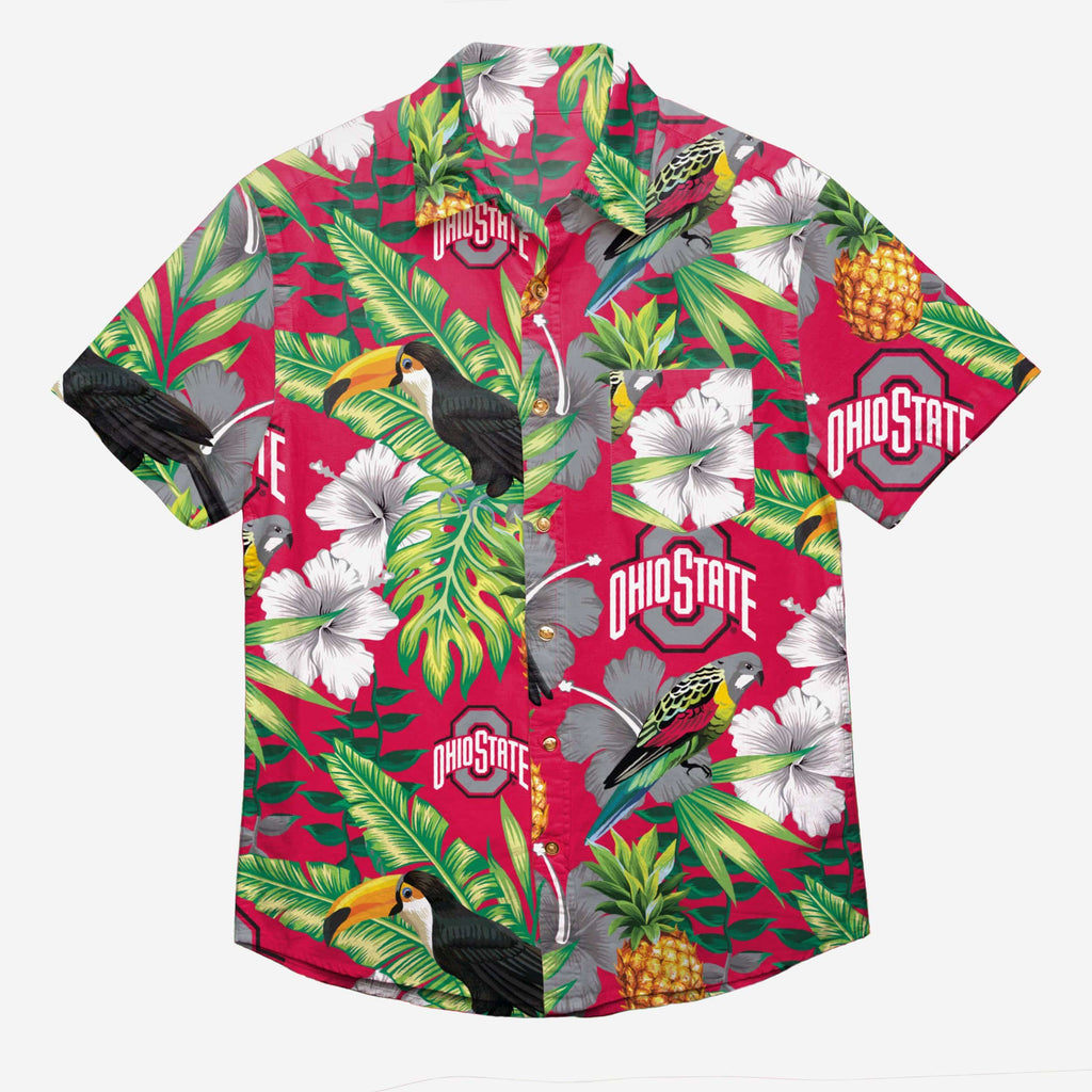 NCAA Ohio State Buckeyes Flower Button Up Hawaiian Shirt 3D Shirt