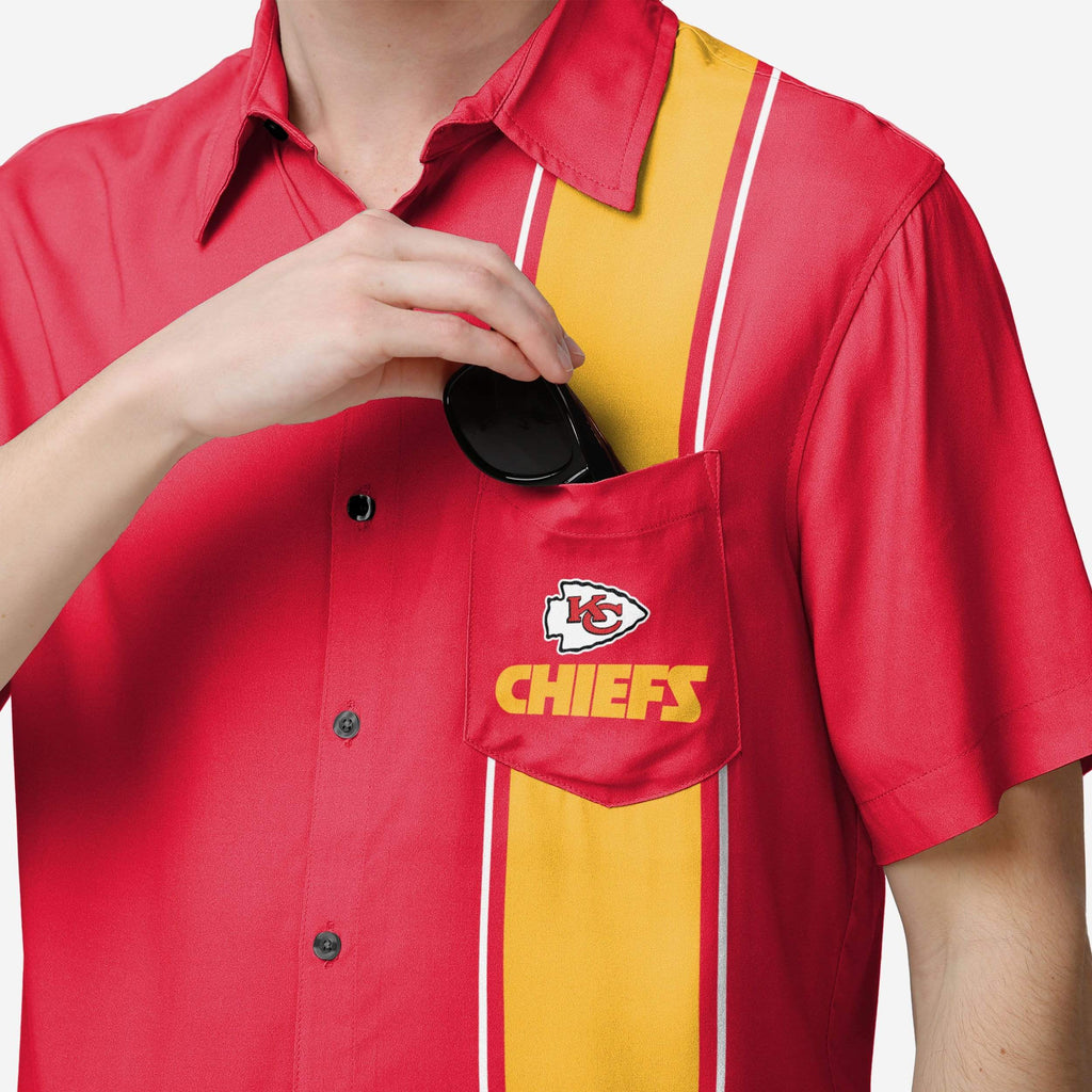 FOCO Kansas City Chiefs NFL Mens Bowling Stripe Button Up Shirt