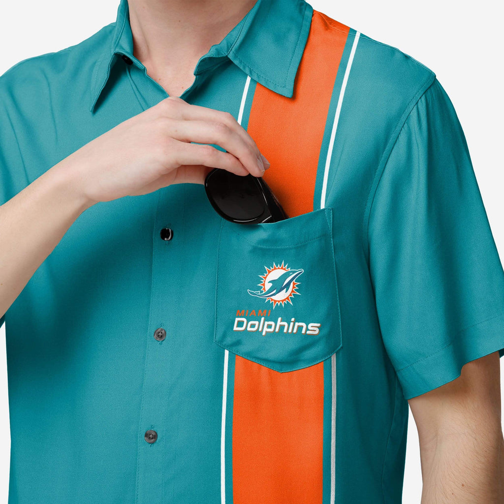 FOCO Miami Dolphins NFL Mens Bowling Stripe Button Up Shirt