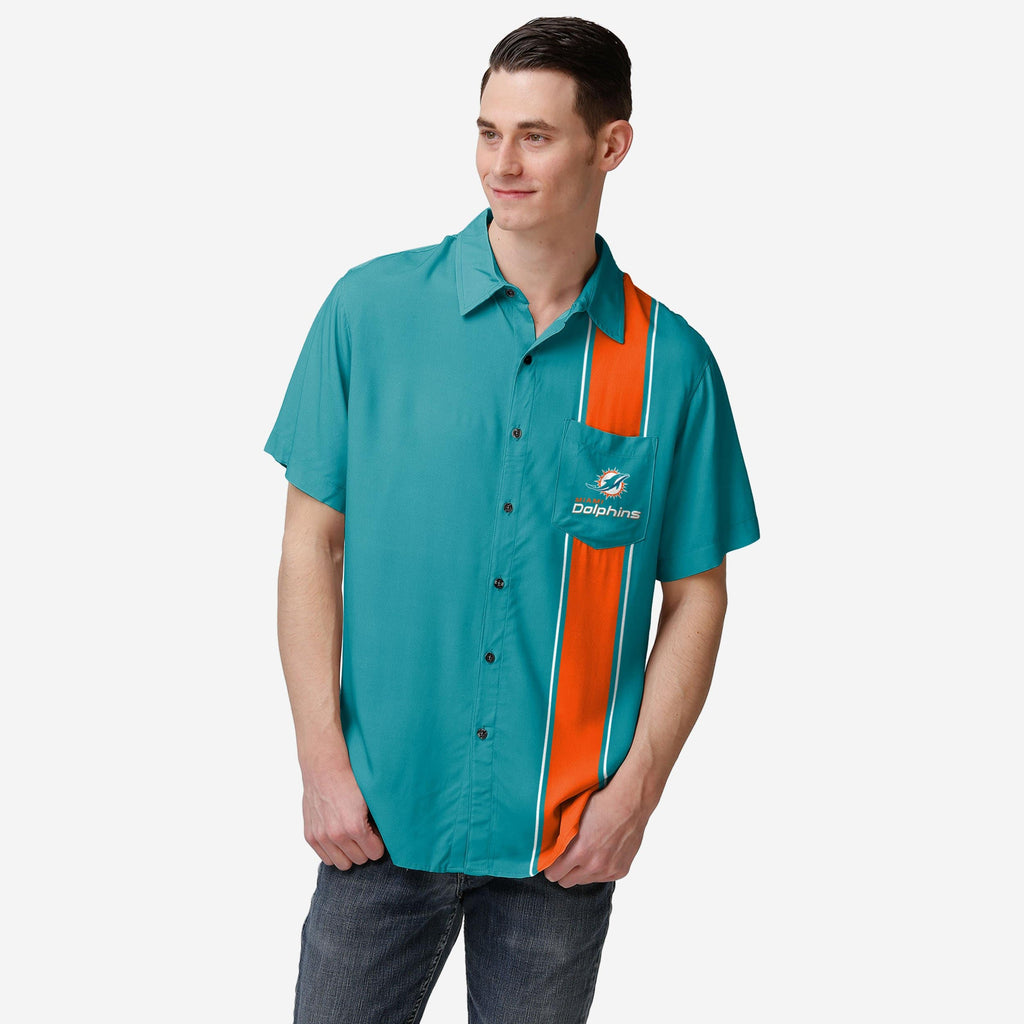 Miami Dolphins Bowling Stripe Button Up Shirt