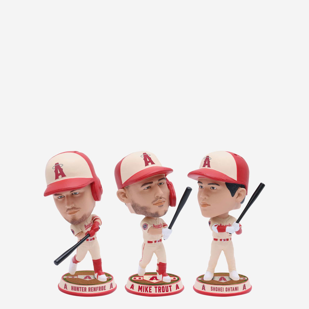 Shohei Ohtani & Mike Trout & Hunter Renfroe Los Angeles Angels 3 Pack Field Stripe Mini Bighead Bobblehead Set FOCO - FOCO.com