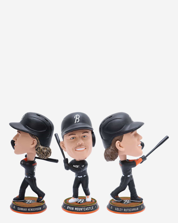 Adley Rutschman & Gunnar Henderson & Ryan Mountcastle Baltimore Orioles 3 Pack Field Stripe Mini Bighead Bobblehead Set FOCO - FOCO.com