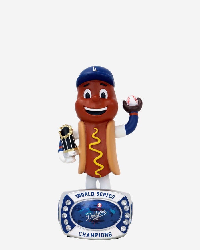 Dodger Dog Los Angeles Dodgers 2024 World Series Champions Mascot Ring Base Mini Bighead Bobblehead FOCO - FOCO.com