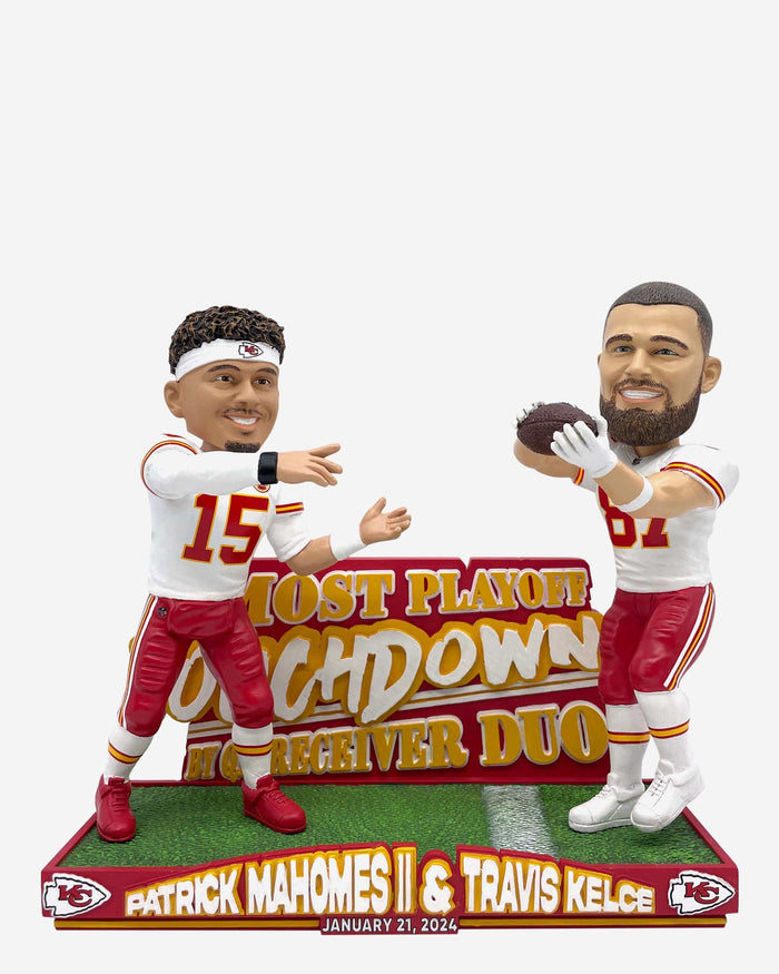 Patrick Mahomes & Travis Kelce Kansas City Chiefs Postseason Duo Touchdown Record Bobblehead FOCO - FOCO.com