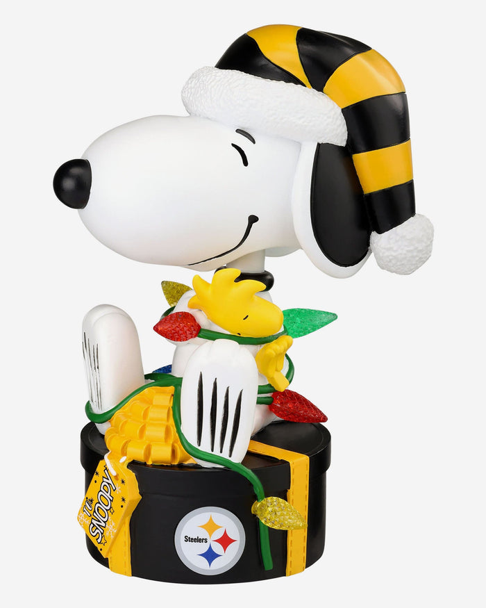 Pittsburgh Steelers Snoopy & Woodstock Peanuts Christmas Light Up Bobblehead FOCO - FOCO.com