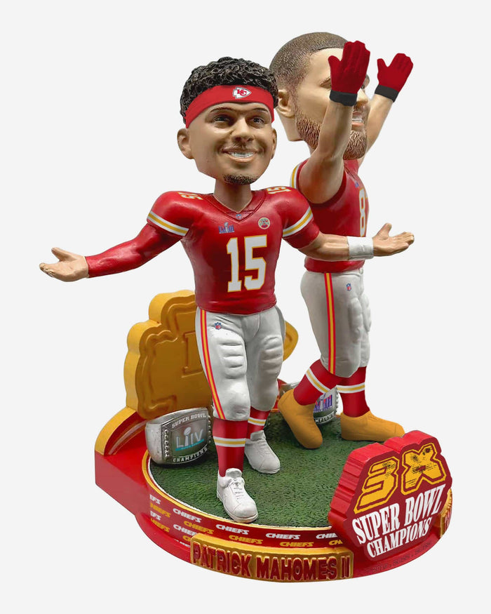 Patrick Mahomes & Travis Kelce Kansas City Chiefs 3x Super Bowl LVIII Champions Dual Bobblehead FOCO - FOCO.com