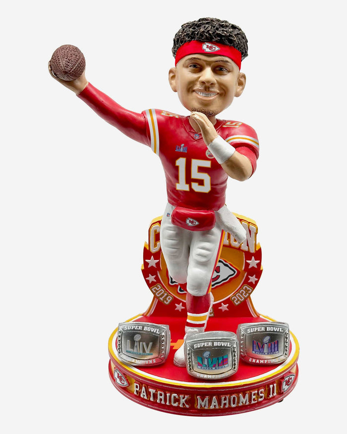 Patrick Mahomes Kansas City Chiefs 3x Super Bowl LVIII Champions Bobblehead FOCO - FOCO.com