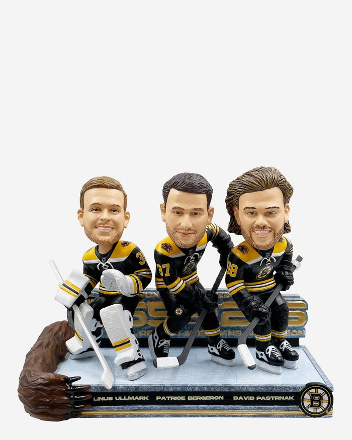 David Pastrnak & Patrice Bergeron & Linus Ullmark Boston Bruins Single-Season Wins Record Triple Bobblehead FOCO - FOCO.com