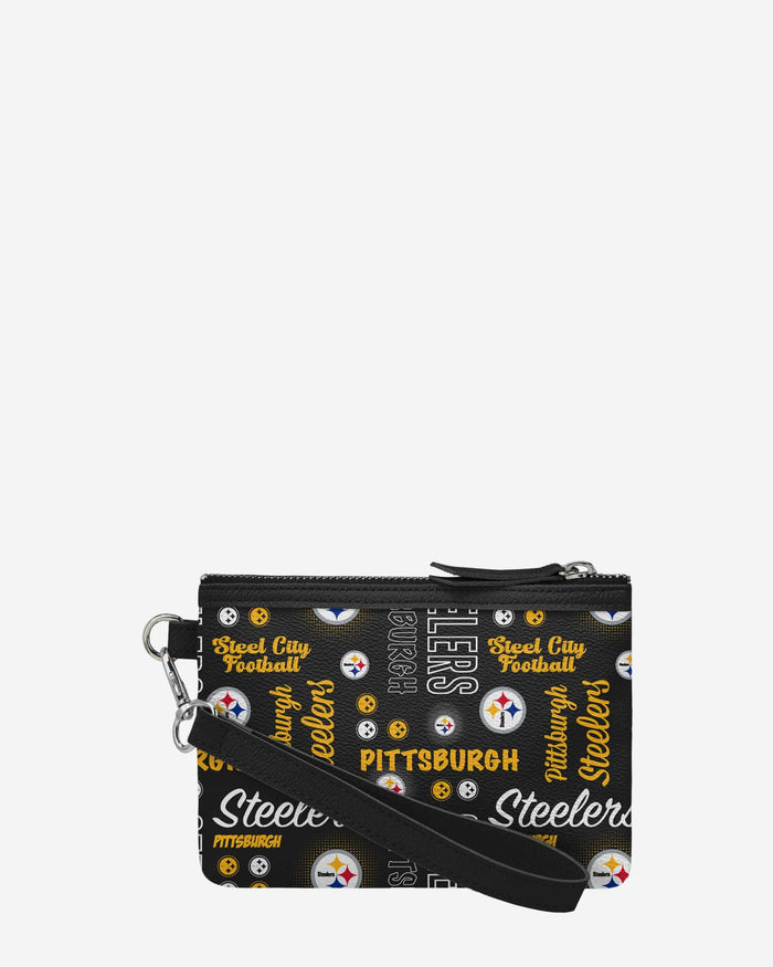 Pittsburgh Steelers Spirited Style Printed Collection Repeat Logo Wristlet FOCO - FOCO.com