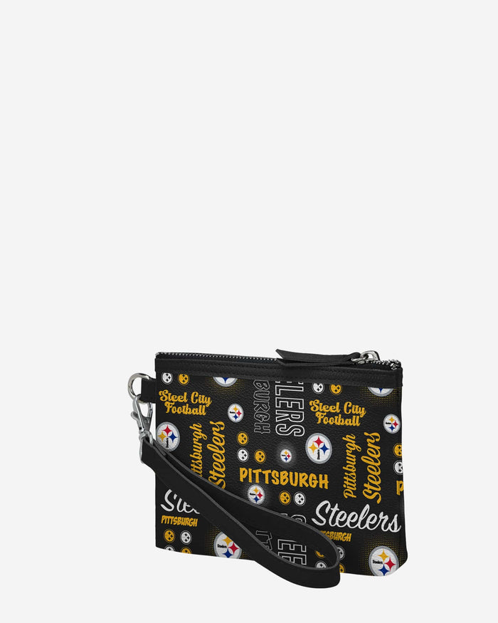 Pittsburgh Steelers Spirited Style Printed Collection Repeat Logo Wristlet FOCO - FOCO.com