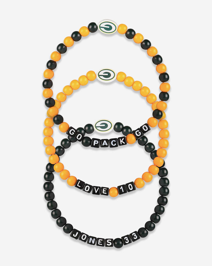 Aaron Jones & Jordan Love Green Bay Packers 3 Pack Player Beaded Friendship Bracelet FOCO - FOCO.com