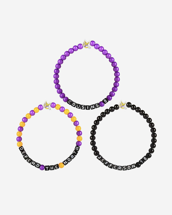 Justin Jefferson & Kirk Cousins Minnesota Vikings 3 Pack Player Beaded Friendship Bracelet FOCO - FOCO.com