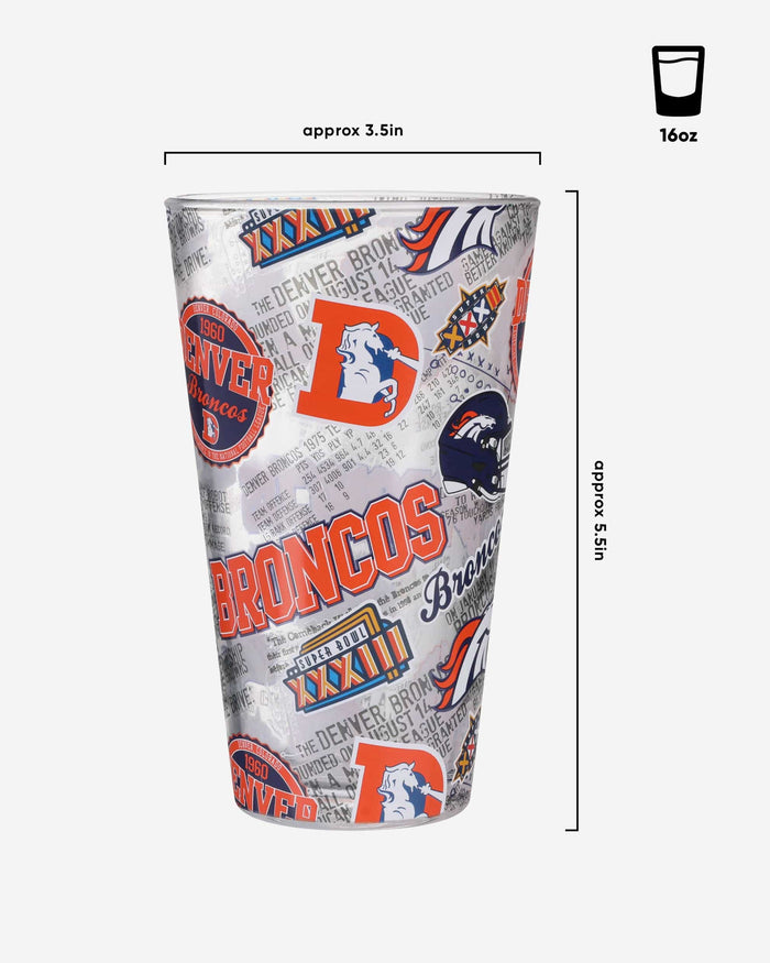 Denver Broncos Historic Print Pint Glass FOCO - FOCO.com