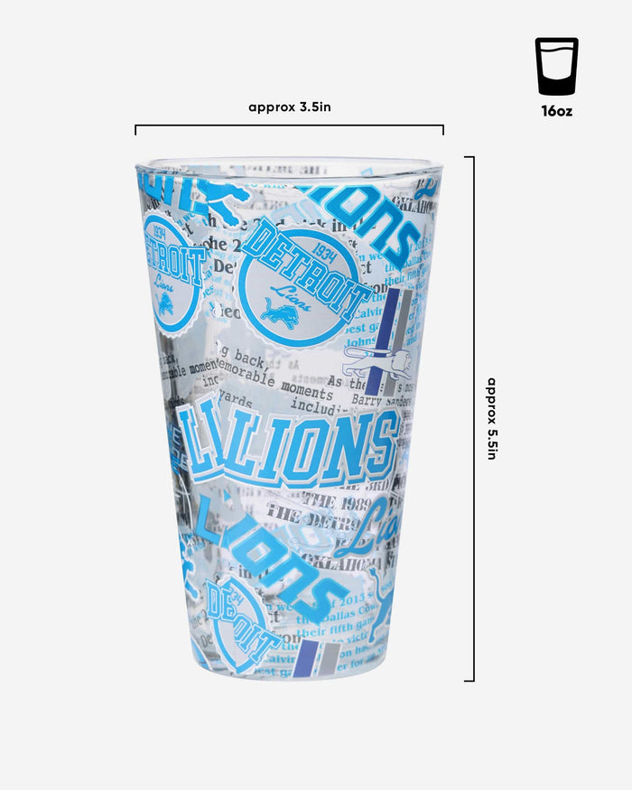 Detroit Lions Historic Print Pint Glass FOCO - FOCO.com