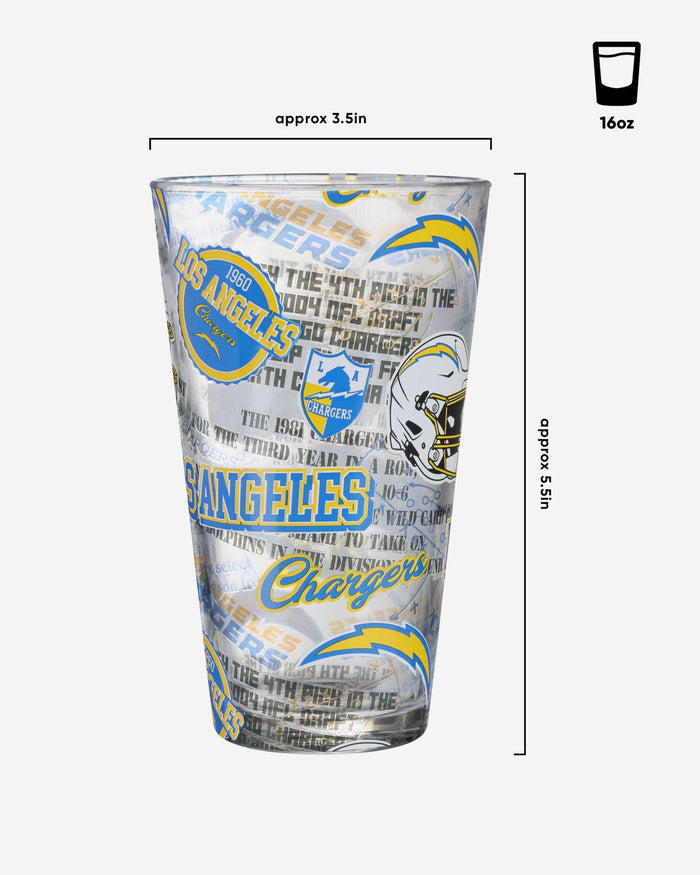 Los Angeles Chargers Historic Print Pint Glass FOCO - FOCO.com