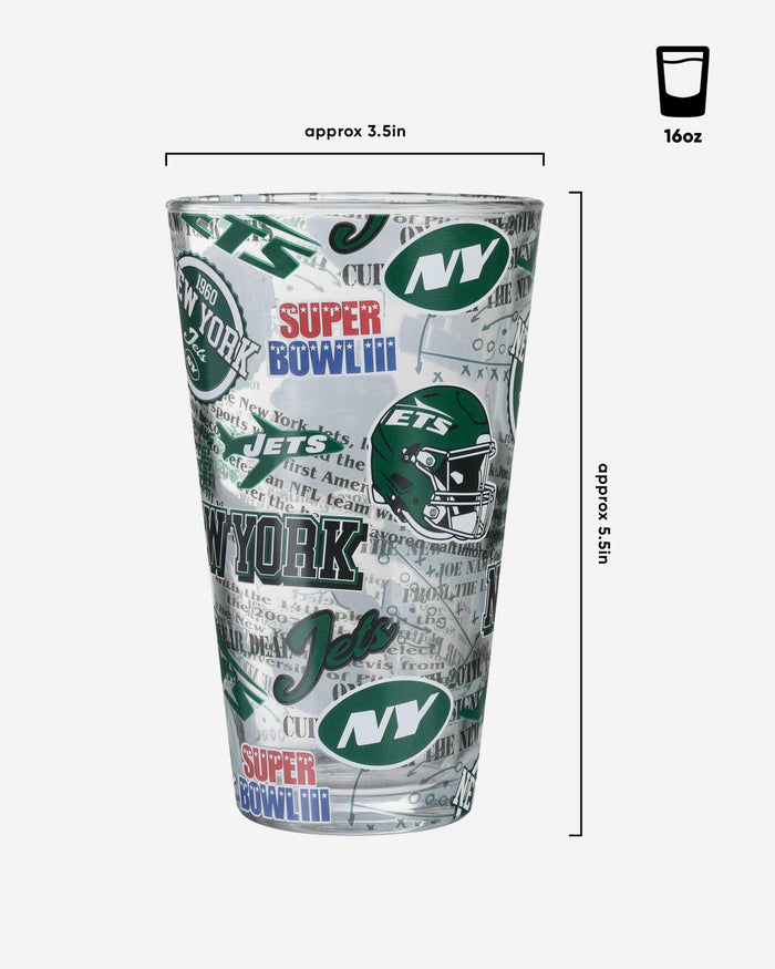 New York Jets Historic Print Pint Glass FOCO - FOCO.com