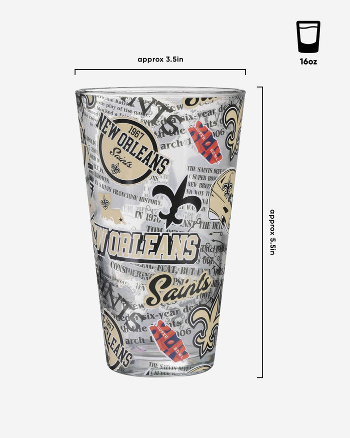 New Orleans Saints Historic Print Pint Glass FOCO - FOCO.com