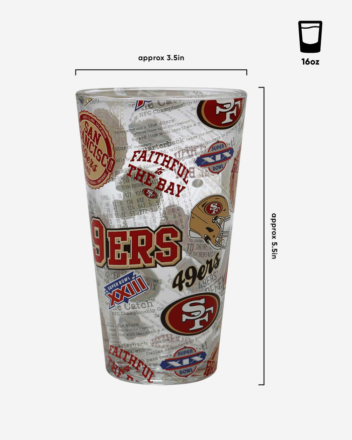 San Francisco 49ers Historic Print Pint Glass FOCO - FOCO.com