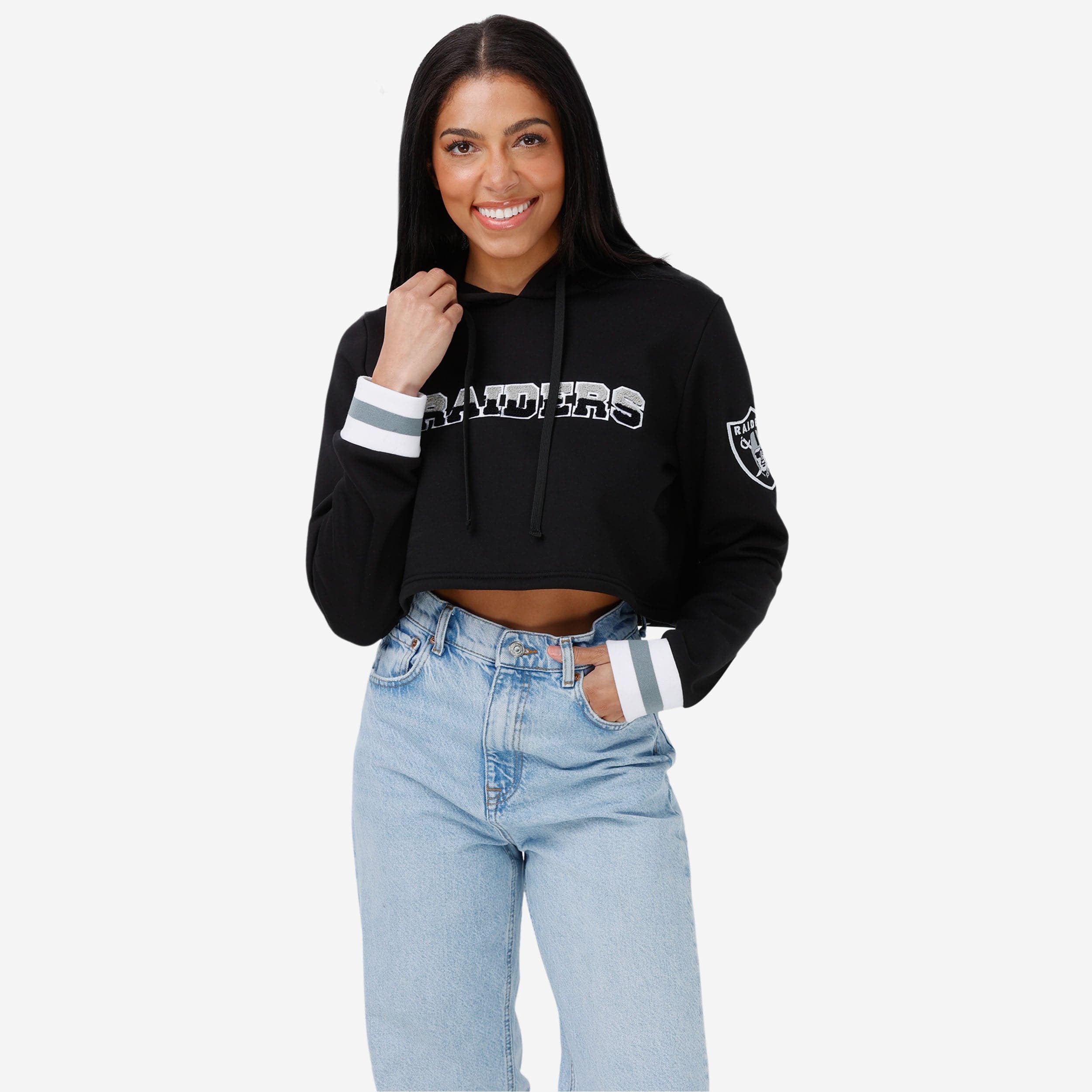 Las Vegas Raiders Womens Cropped Chenille Hoodie FOCO