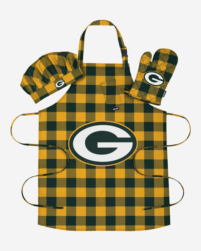 Green Bay Packers Plaid Chef Set FOCO - FOCO.com