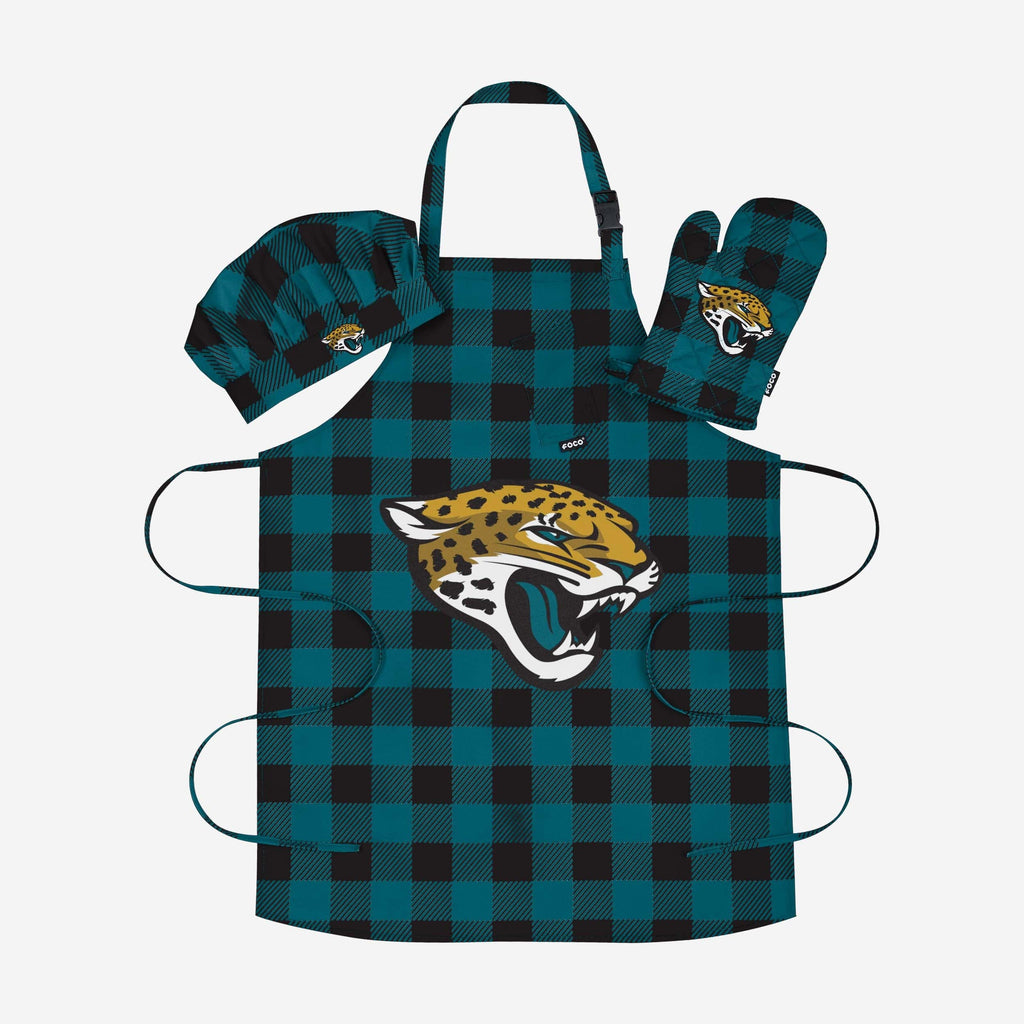 Jacksonville Jaguars Plaid Chef Set FOCO - FOCO.com