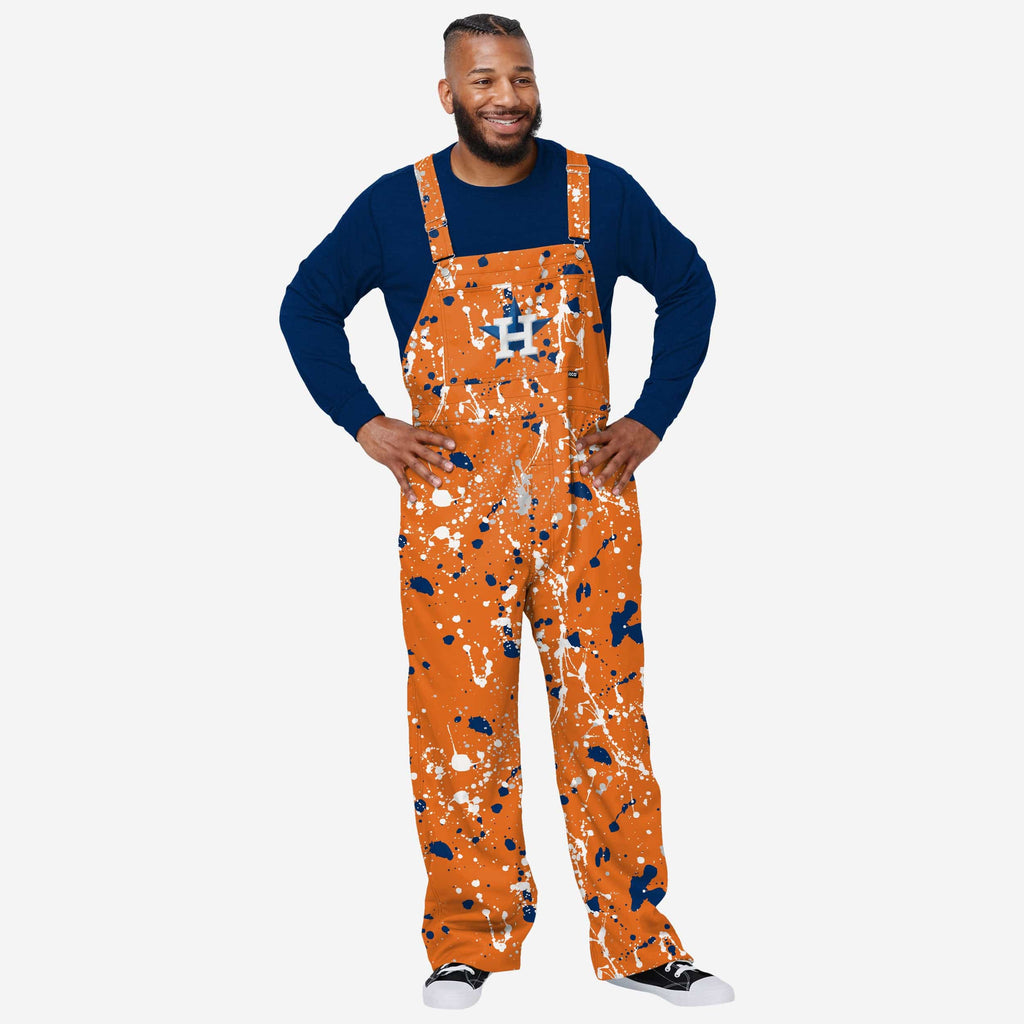 Houston Astros Mens Paint Splatter Bib Overalls FOCO S - FOCO.com