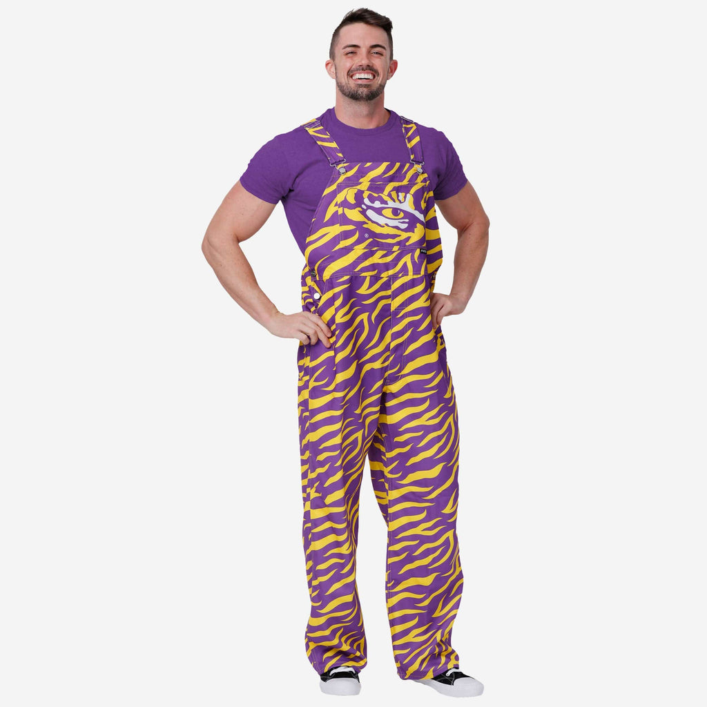 LSU Tigers Mens Tiger Stripe Thematic Bib Overalls FOCO S - FOCO.com